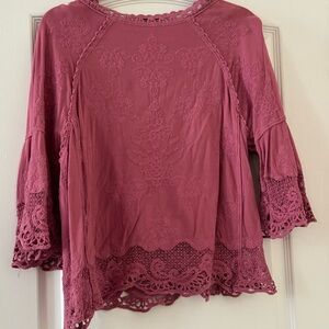 Elegant Lace Trim Women's Top - Pink
